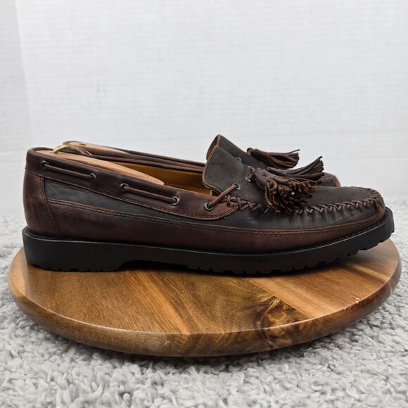 Cole Haan Mens 11M Country Brown Leather Two Tone Tasseled Lug Sole Daily Loafer - Picture 3 of 13